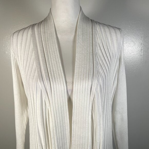 BRCHNY White Ivory Open Front Tight Knit Long Sleeve Cardigan Sweater PL - Picture 3 of 13